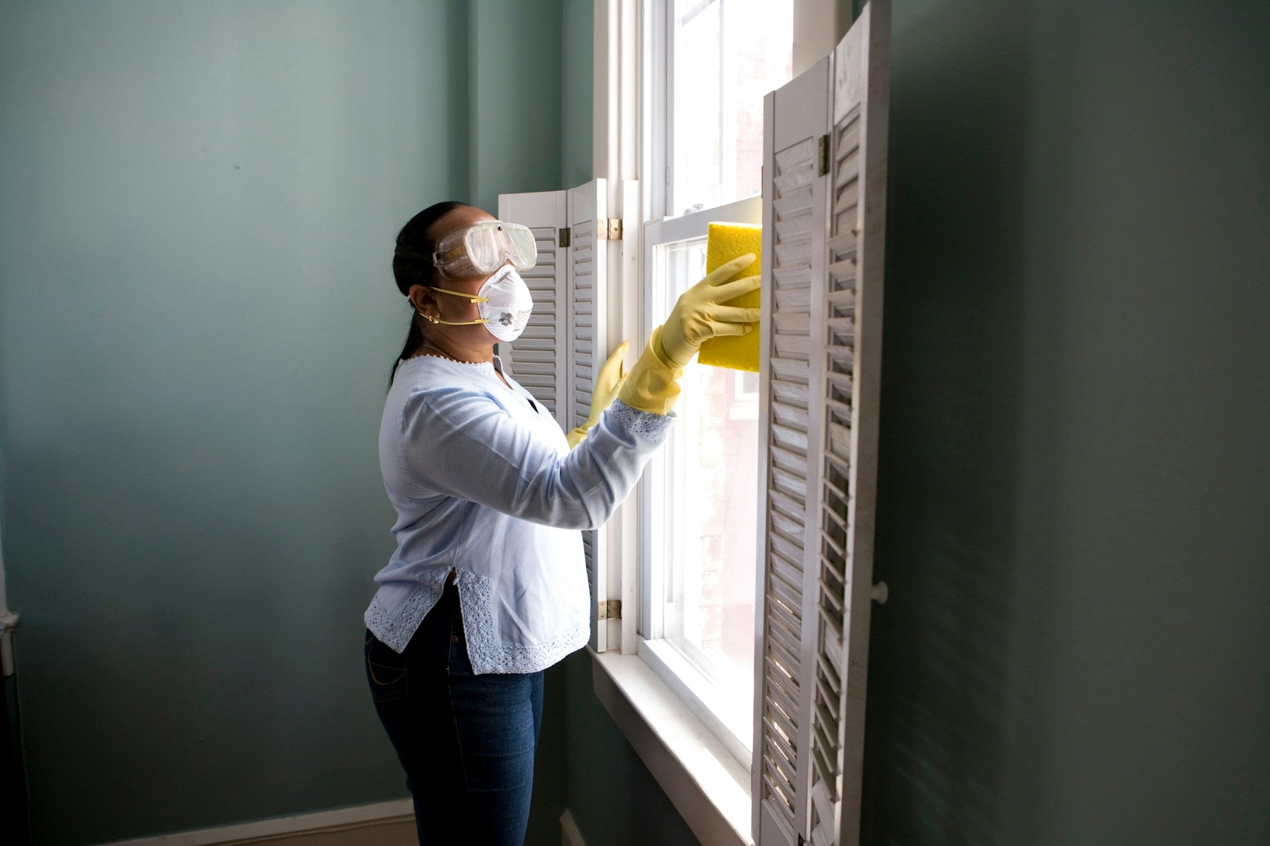 Commercial cleaner working inside a building